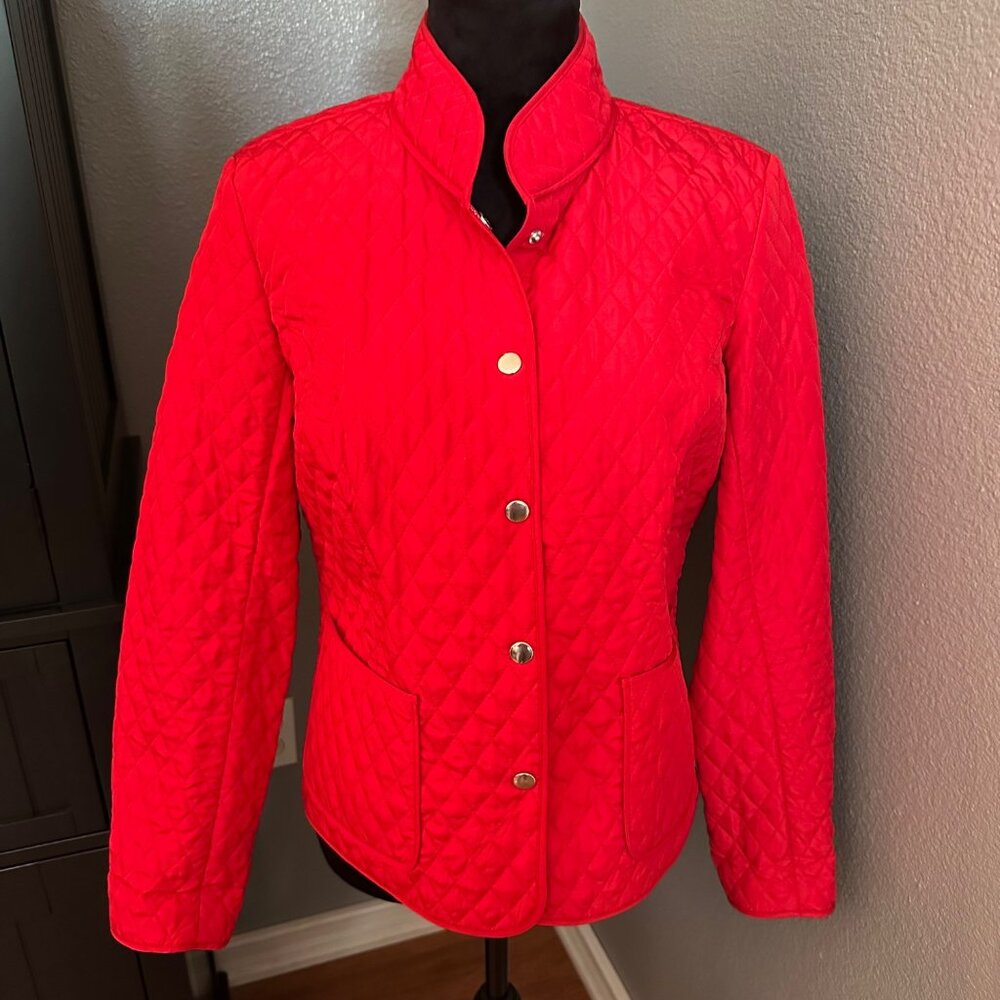 Kim Rogers Quilted Jacket PM Red Lightweight Preppy Equestrian Minimalist Chic